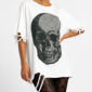 Skull Strass Oversize Shirt Weiß mit Totenkopf Motiv und hochwertigen Strassteinen