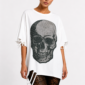 Skull Strass Oversize Shirt Weiß mit Totenkopf Motiv und hochwertigen Strassteinen
