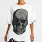 Skull Strass Oversize Shirt Weiß mit Totenkopf Motiv und hochwertigen Strassteinen