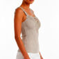 Taupe Spitzentop Großhandel, Rippenstrick Trägertop im Tonal Look mit Blumenstickerei und Perlenboncuks, rosemodee.de