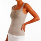 Taupe Spitzentop Großhandel, Rippenstrick Trägertop im Tonal Look mit Blumenstickerei und Perlenboncuks, rosemodee.de