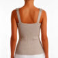 Taupe Spitzentop Großhandel, Rippenstrick Trägertop im Tonal Look mit Blumenstickerei und Perlenboncuks, rosemodee.de