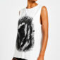 Weißes Gothic Tank Top Großhandel – Muscle-Tank mit mystischer Kronenfigur-Digitalprint und vollflächigem Silber-Schwarz-Strassbesatz auf weißem Untergrund – rosemodee.de
