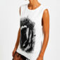 Weißes Gothic Tank Top Großhandel – Muscle-Tank mit mystischer Kronenfigur-Digitalprint und vollflächigem Silber-Schwarz-Strassbesatz auf weißem Untergrund – rosemodee.de