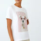 Weißes Oversize Damen T Shirt mit Dogue Hund Print und Strass Brille