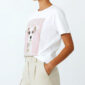 Weißes Oversize Damen T Shirt mit Dogue Hund Print und Strass Brille