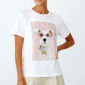 Weißes Oversize Damen T Shirt mit Dogue Hund Print und Strass Brille