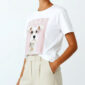 Weißes Oversize Damen T Shirt mit Dogue Hund Print und Strass Brille