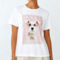 Weißes Oversize Damen T Shirt mit Dogue Hund Print und Strass Brille