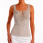 Taupe Spitzentop Großhandel, Rippenstrick Trägertop im Tonal Look mit Blumenstickerei und Perlenboncuks, rosemodee.de
