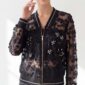 Damen Bestickte Spitzenjacke mit Strass Großhandel Schwarz & Weiß mit transparenter Spitze und 3D-Blumenstickerei