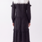 Damen Gepunktetes Stufenkleid mit Spitzenkragen Großhandel Schwarz