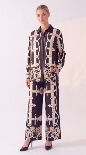 Damen Hemd-Hose Zweiteiler Barock Print mit Strass Großhandel Schwarz (6) Damen Hemd-Hose Zweiteiler Barock Print mit Strass Großhandel Schwarz