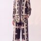 Damen Hemd-Hose Zweiteiler Barock Print mit Strass Großhandel Schwarz
