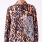 Damen Hemdbluse Leo Print mit Strass Leopard Großhandel Braun.