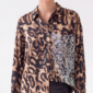 Damen Hemdbluse Leo Print mit Strass Leopard Großhandel Braun.