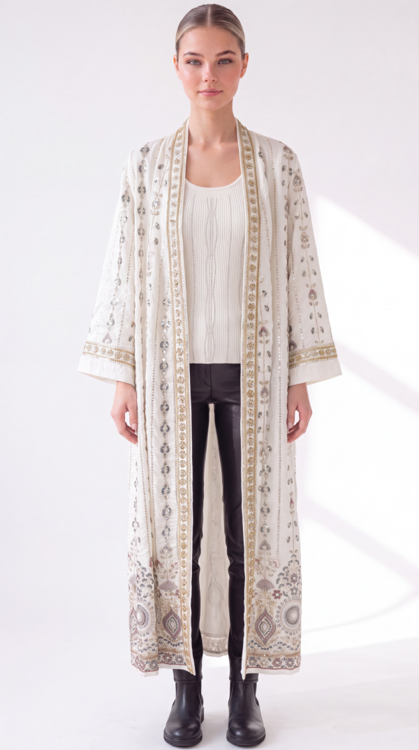 Damen Luxus Kimono mit Perlenstickerei LOT Onesize Großhandel – Champagner Gefüttert AA 55 cm Damen Luxus Kimono mit Perlenstickerei Onesize Großhandel Champagner