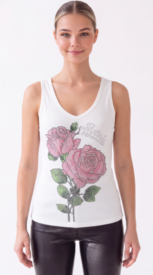 Damen Modal Top mit Strass Rosenmotiv Großhandel