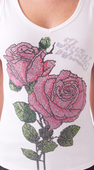 Damen Modal Top mit Strass Rosenmotiv Großhandel