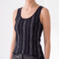 Damen Rippstrick Tanktop mit Strass Großhandel Schwarz mit vertikalen Strass-Applikationen.