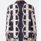 Damen Satinbluse Barock Kettenprint Großhandel Schwarz mit elegantem Allover-Print.