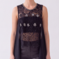 Damen Spitzenbluse mit Chiffon Cape und Strass Großhandel Schwarz