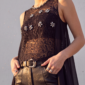 Damen Spitzenbluse mit Chiffon Cape und Strass Großhandel Schwarz