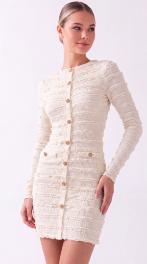 Damen Struktur Strickkleid Großhandel Creme