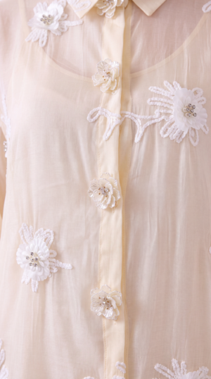 Damen Tencel Maxi-Kleid mit 3D-Blüten Großhandel Creme