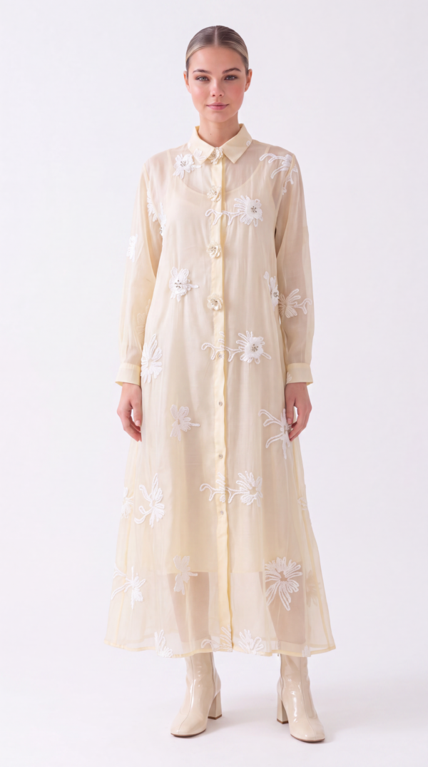 Damen Tencel Maxi-Kleid mit 3D-Blüten Großhandel Creme