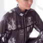 Damen Transparente Crop-Jacke mit Strass Großhandel Love Print Schwarz Weiß