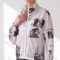 Damen Transparente Crop-Jacke mit Strass Großhandel Love Print Schwarz Weiß