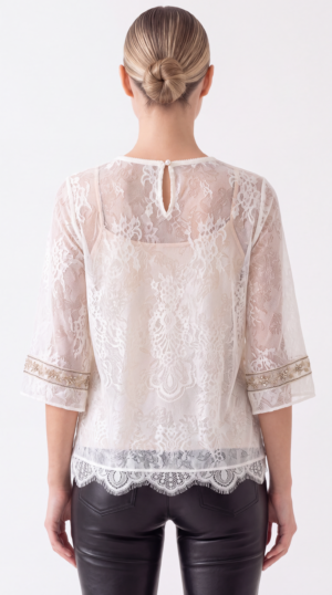Damen Transparente Spitzenbluse mit floralem Spitzenmuster LOT M/L Großhandel Offwhite