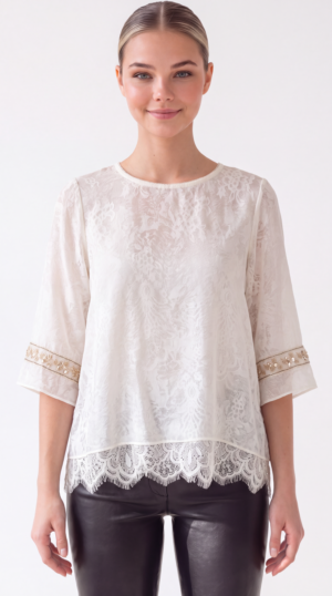 Damen Transparente Spitzenbluse mit floralem Spitzenmuster LOT M/L Großhandel Offwhite