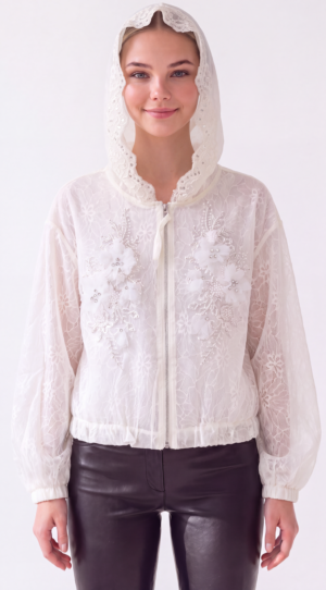 Damen Transparente Spitzenjacke mit Strass LOT Onesize Großhandel Offwhite