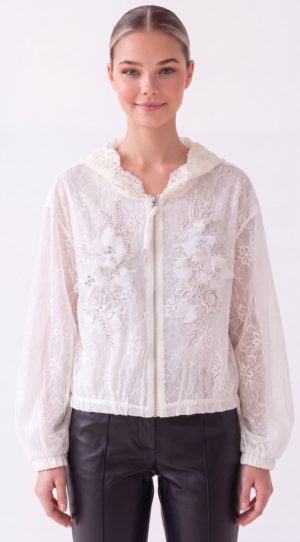 Damen Transparente Spitzenjacke mit Strass LOT Onesize Großhandel Offwhite