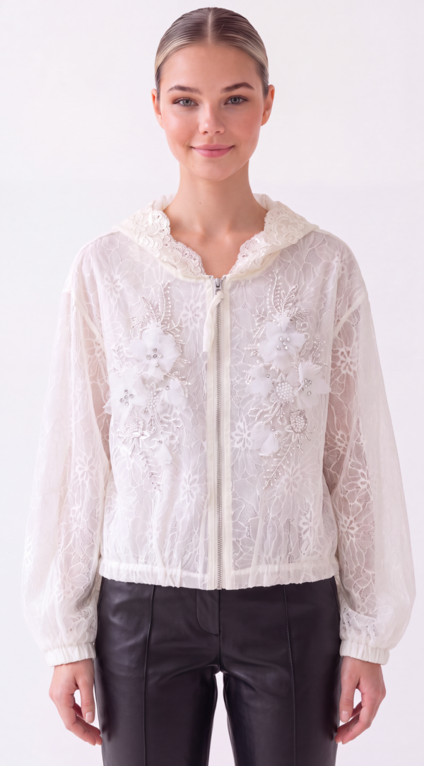 Damen Transparente Spitzenjacke mit Strass LOT Onesize Großhandel Offwhite