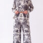 Damen Hemd-Hose Zweiteiler Animal Print mit Strass Großhandel Weiß