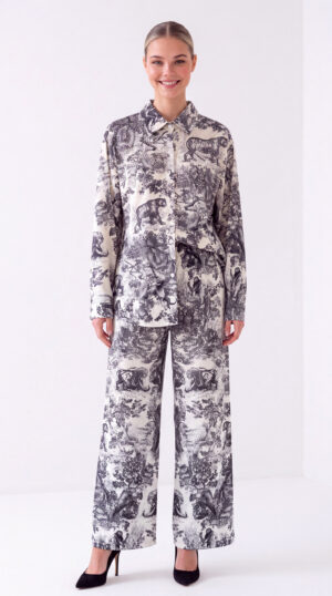 Damen Hemd-Hose Zweiteiler Animal Print mit Strass Großhandel Weiß