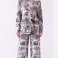 Damen Hemd-Hose Zweiteiler Animal Print mit Strass Großhandel Weiß
