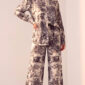 Damen Hemd-Hose Zweiteiler Animal Print mit Strass Großhandel Weiß
