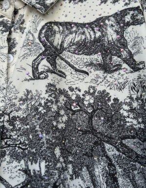 Damen Hemd-Hose Zweiteiler Animal Print mit Strass Großhandel Weiß