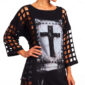 Gothic Oversize Kleid Schwarz und Weiß Weiß Variante mit Strass Cross Print