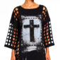 Gothic Oversize Kleid Schwarz und Weiß Weiß Variante mit Strass Cross Print