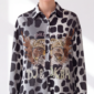 Leo Print Damenbluse mit Strass-Tiger Großhandel in Beige und Grau