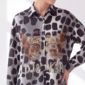 Leo Print Damenbluse mit Strass-Tiger Großhandel in Beige und Grau