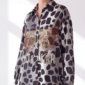 Leo Print Damenbluse mit Strass-Tiger Großhandel in Beige und Grau