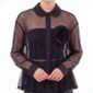 Damen Transparente Tüllbluse mit 3D-Blumenapplikation Großhandel Schwarz mit transparenter Tülloptik