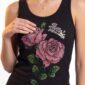 Damen Modal Top mit Strass Rosenmotiv Großhandel Schwarz aus weichem Rippstoff