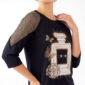 Damen Shirt mit Strass Parfum Print und Netzärmeln Großhandel Schwarz